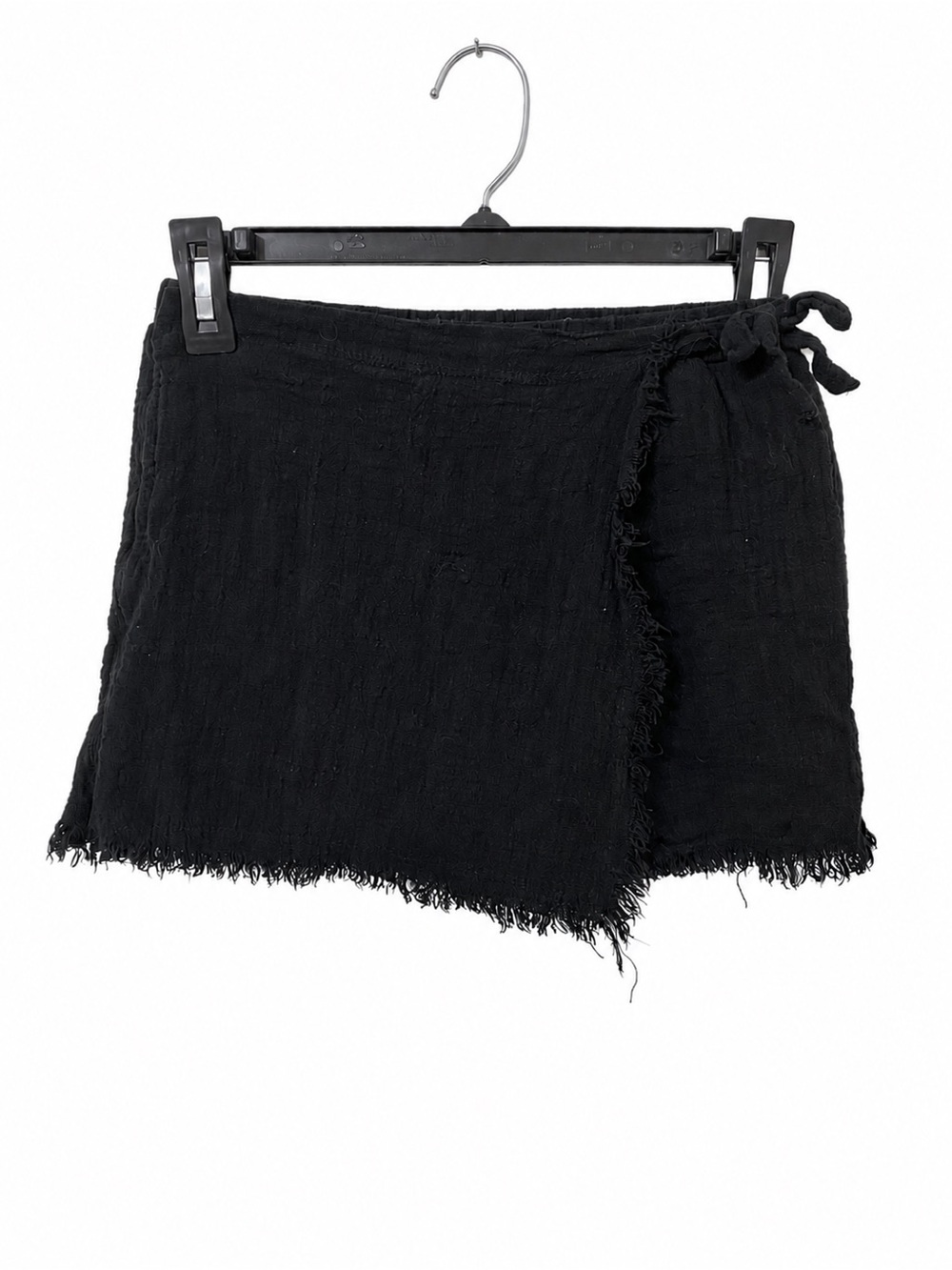 Girls Black Wrap Skort with Frayed Hem
